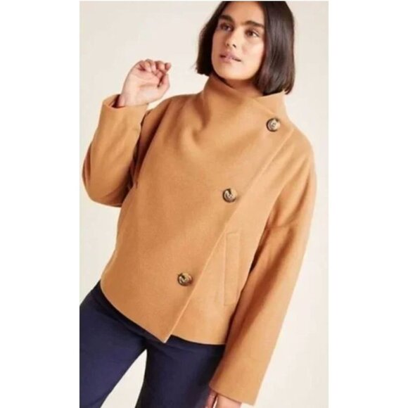 Anthropologie Sascha Asymmetrical Button-Front Coat Jacket Bronze Camel-sz  Smal - Picture 1 of 12